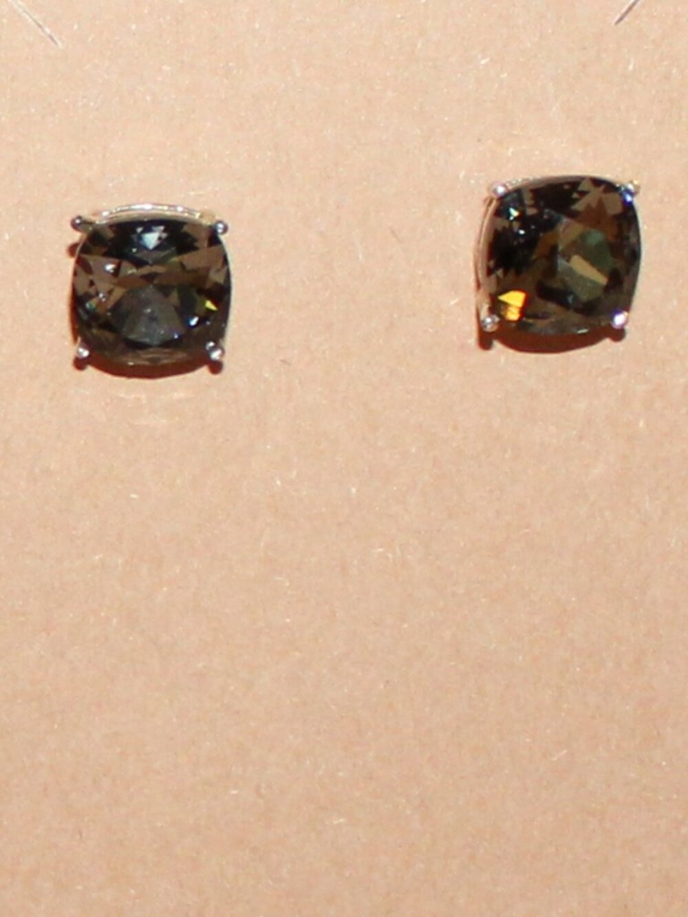 Natural Cushion Cut Smoky Quartz Stud Earrings 8mm Faceted Brown Gemstone Studs